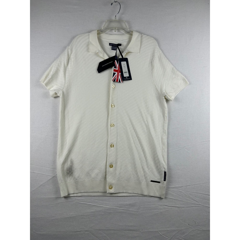 French Connection Mens Ecru Textured Knit Button Down Polo Shirt 58YQK Large NWT
